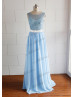 Mint Blue Lace Chiffon Long Prom Dress